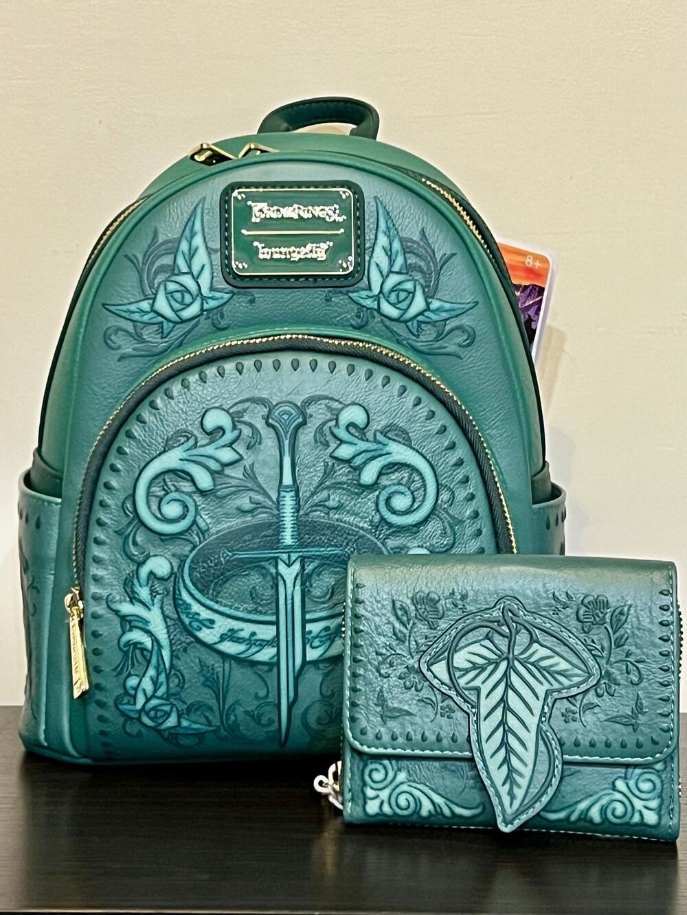 LOUNGEFLY LORD OF THE RINGS TOOLED GREEN MINI BACKPACK WALLET